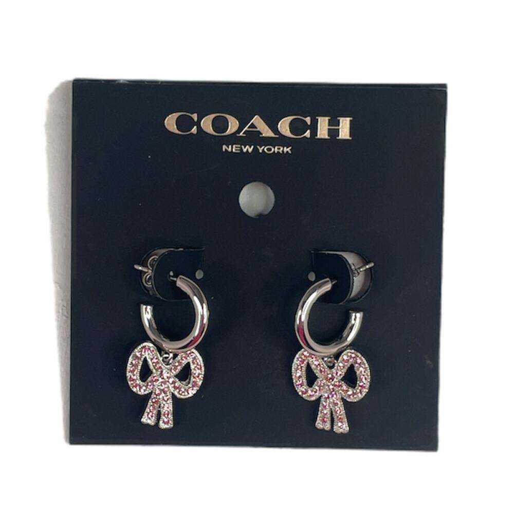 Coach Antique Huggie Bow Earrings, Silver Tone, Pink - Picture 4 of 4